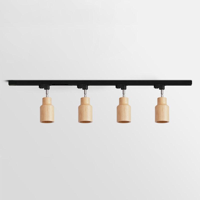 Elviian Ceiling Lamp Wood Track Adjustable Heads