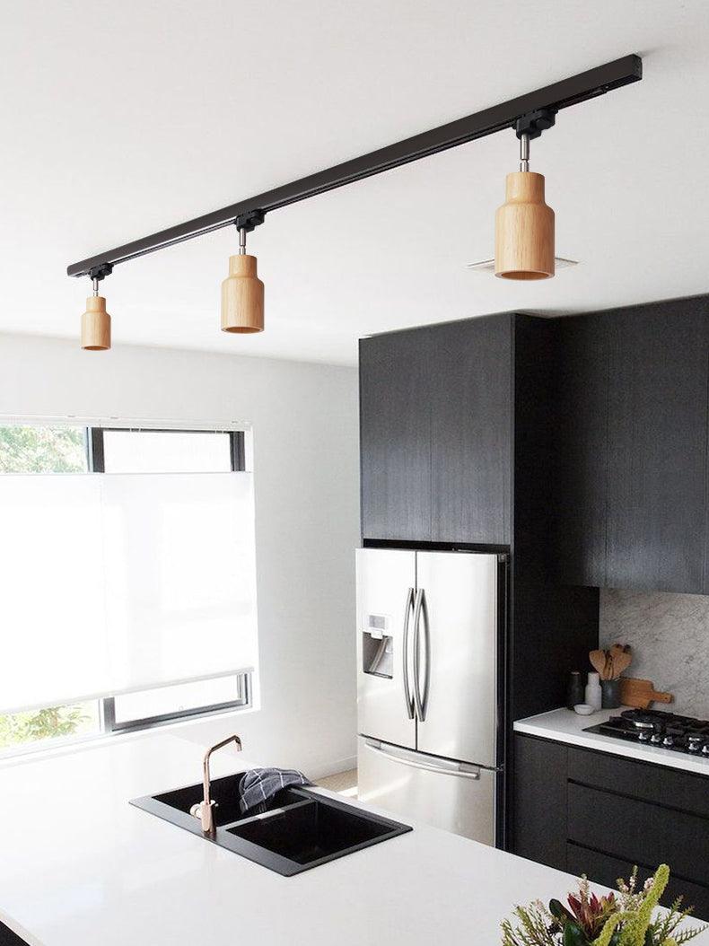 Elviian Ceiling Lamp Wood Track Adjustable Heads