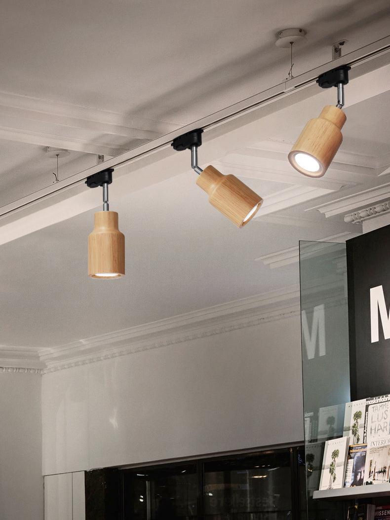 Elviian Ceiling Lamp Wood Track Adjustable Heads