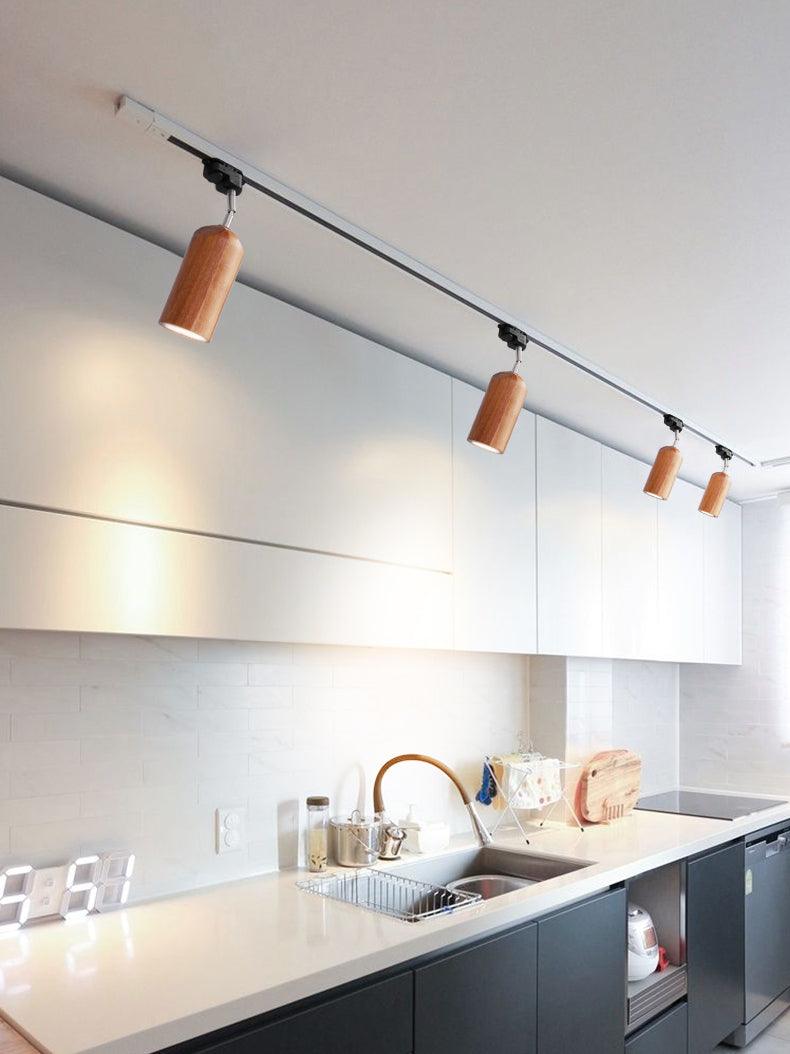 Elviian Ceiling Lamp Wood Track Adjustable Heads