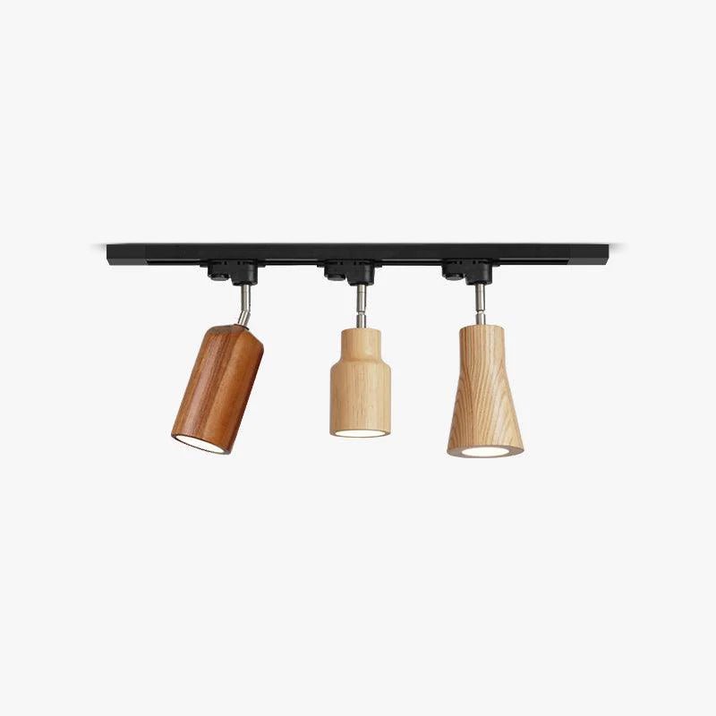 Elviian Ceiling Lamp Wood Track Adjustable Heads