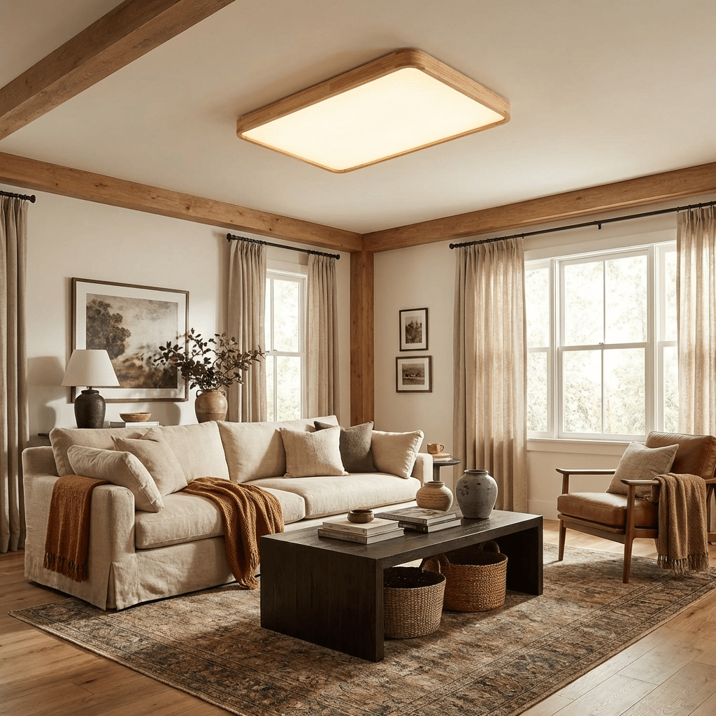 Edenford Wooden Geometric Flush Mount Ceiling Light