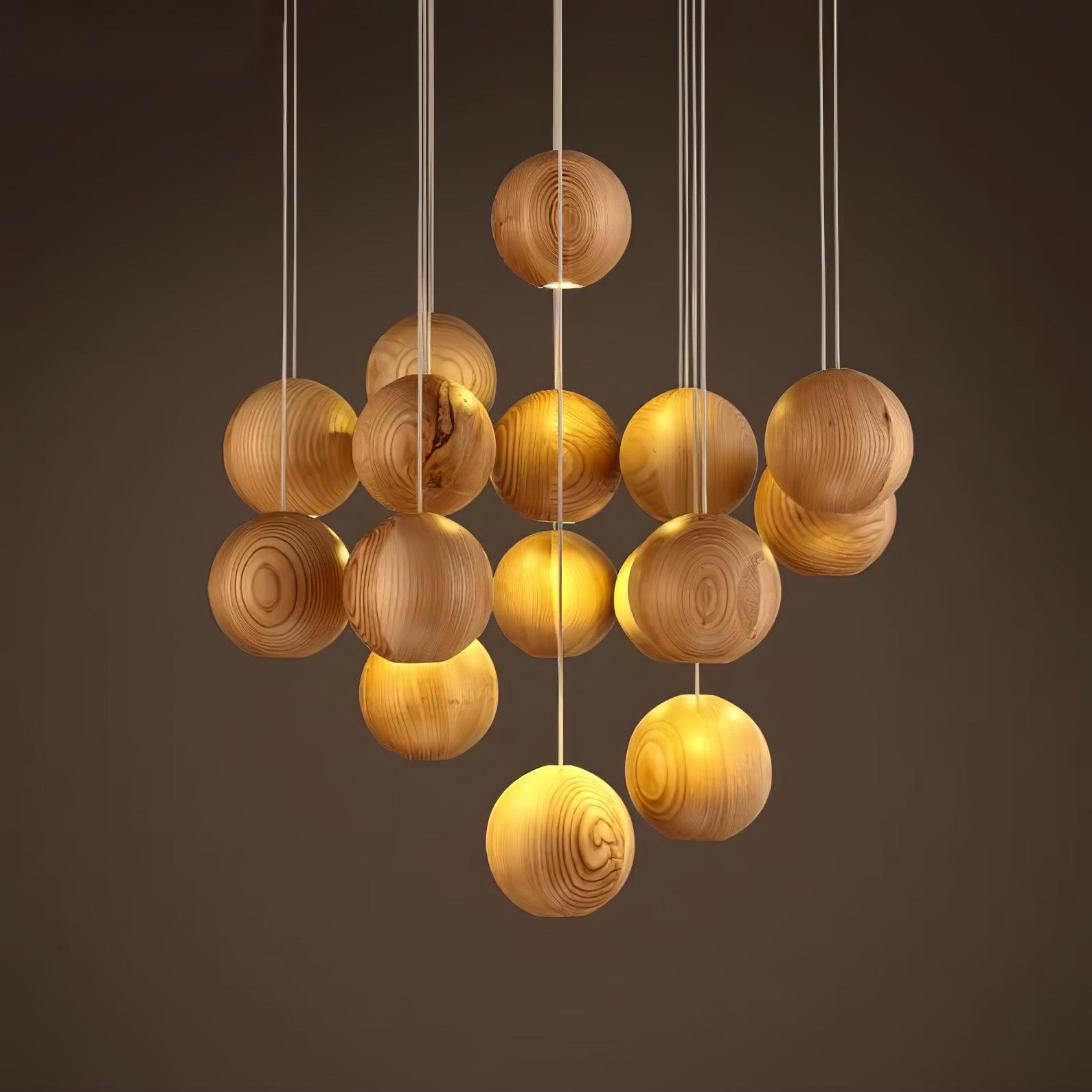 Vixor Nordic Orb Sphere Cluster Wooden Pendant Light