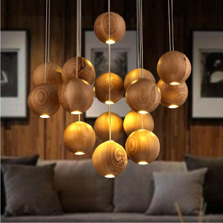 Vixor Nordic Orb Sphere Cluster Wooden Pendant Light