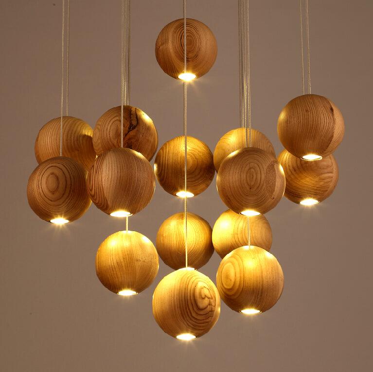 Vixor Nordic Orb Sphere Cluster Wooden Pendant Light