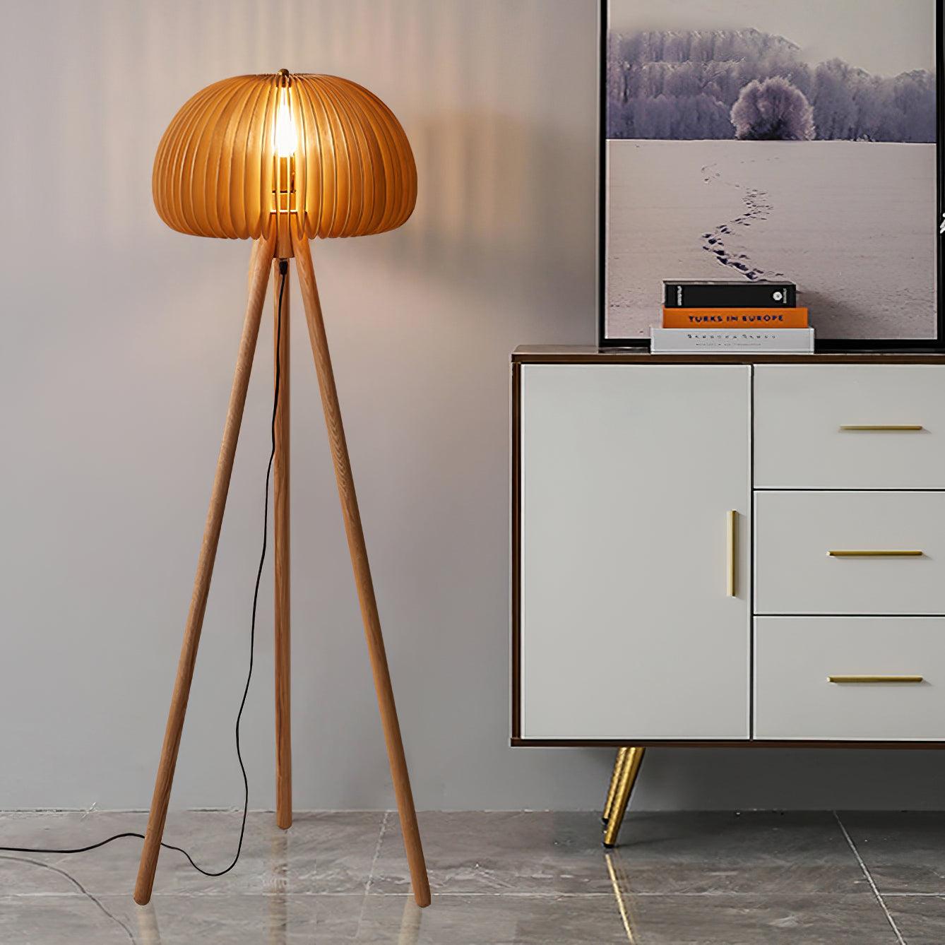 Zetalyre Wooden Tripod Floor Lamp