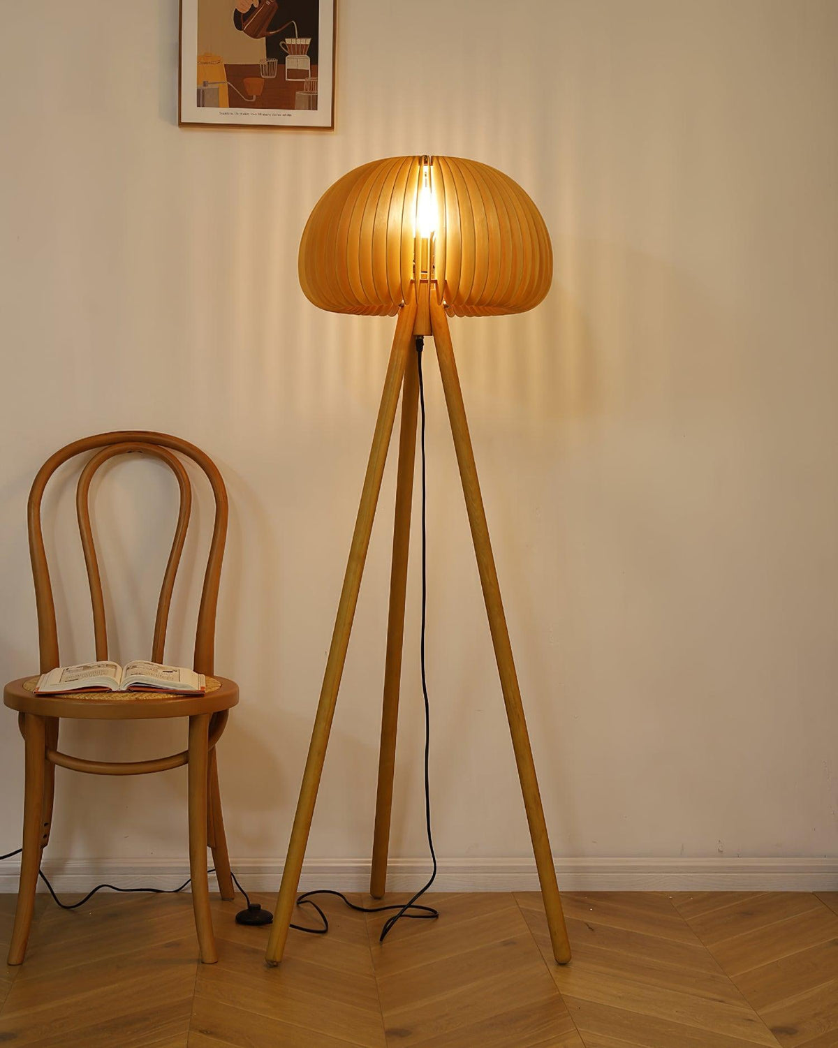 Zetalyre Wooden Tripod Floor Lamp