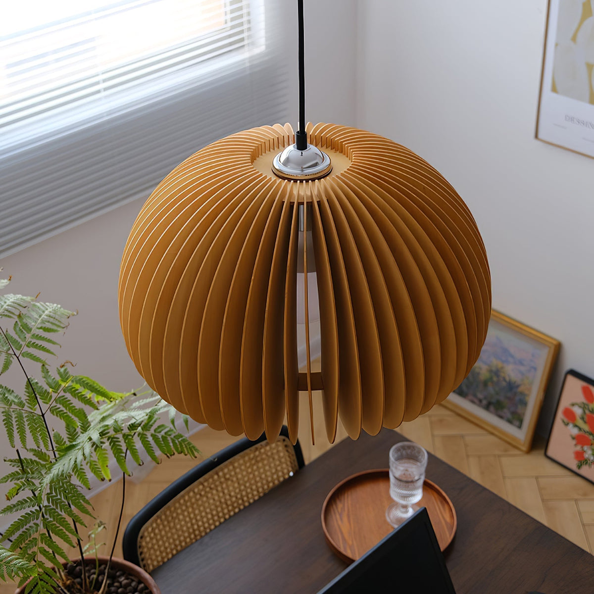 Doren Pendant Lamp Wood Pumpkin Dome Nordic