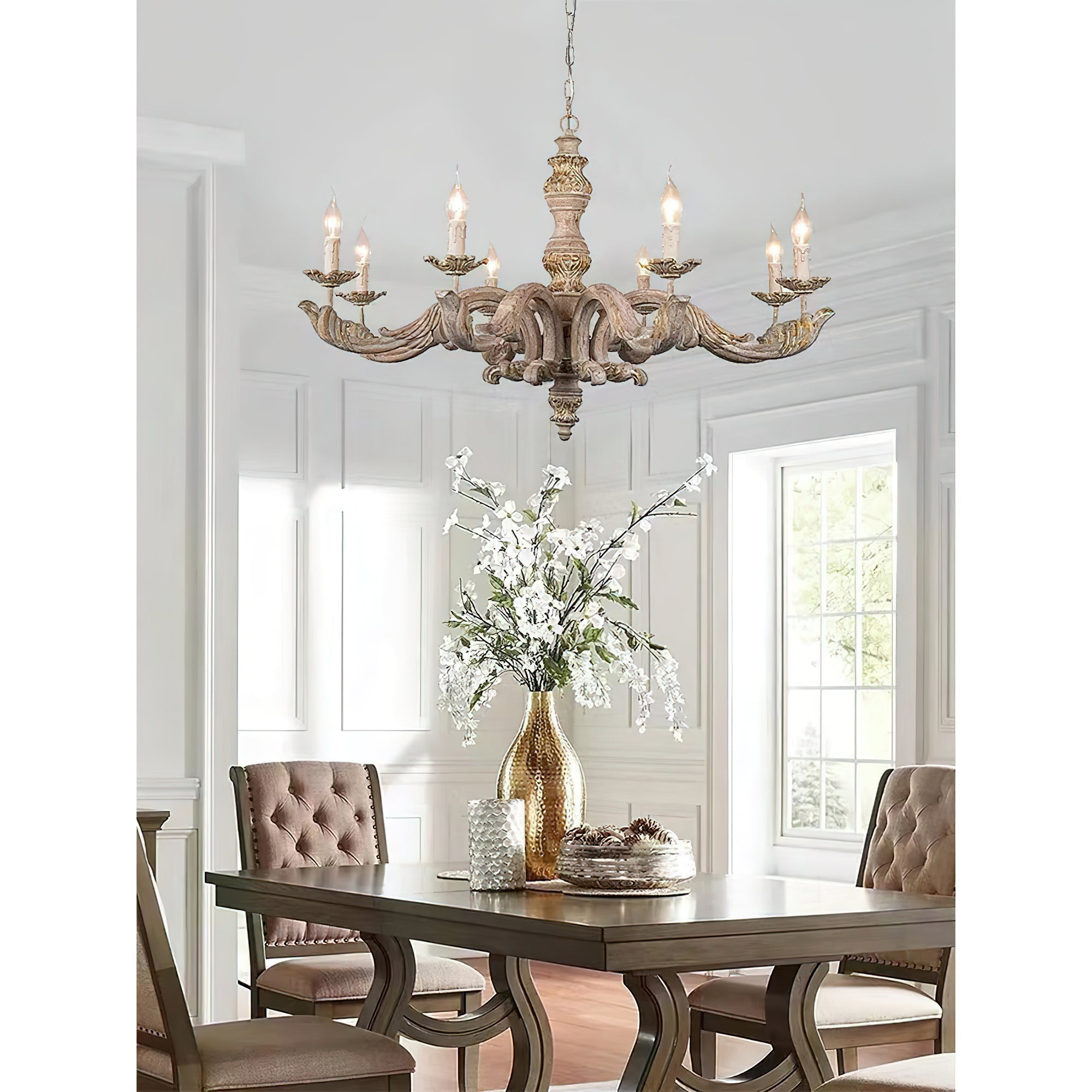Vovynan Luxury Roman Column Wooden Chandelier - Neutral Decor
