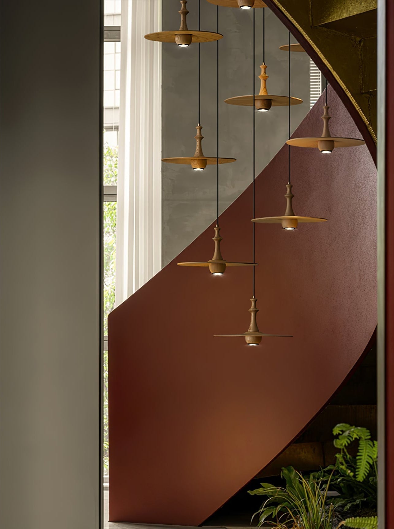 Spindle Wooden Spin Pendant Light