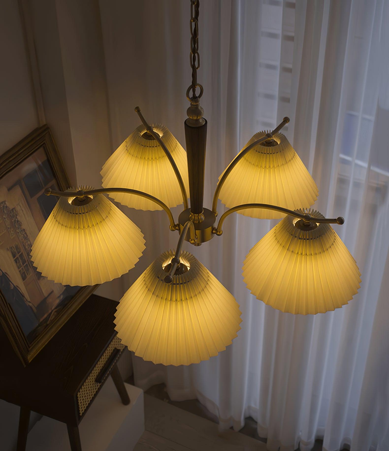 Oriinaria Chandelier Brass Pleated Shade Classic