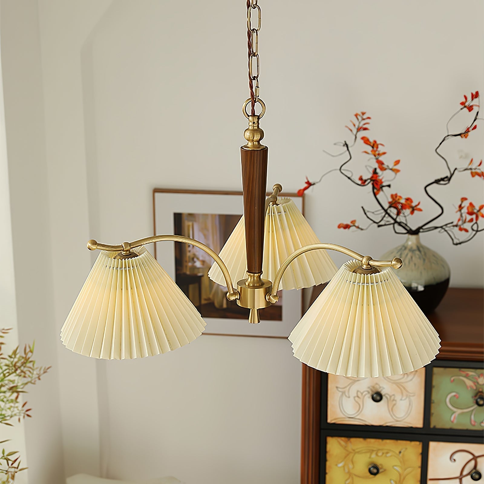 Oriinaria Chandelier Brass Pleated Shade Classic