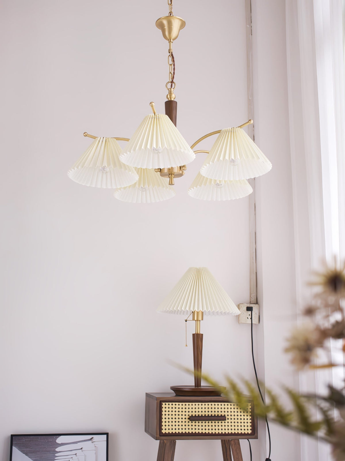 Oriinaria Chandelier Brass Pleated Shade Classic