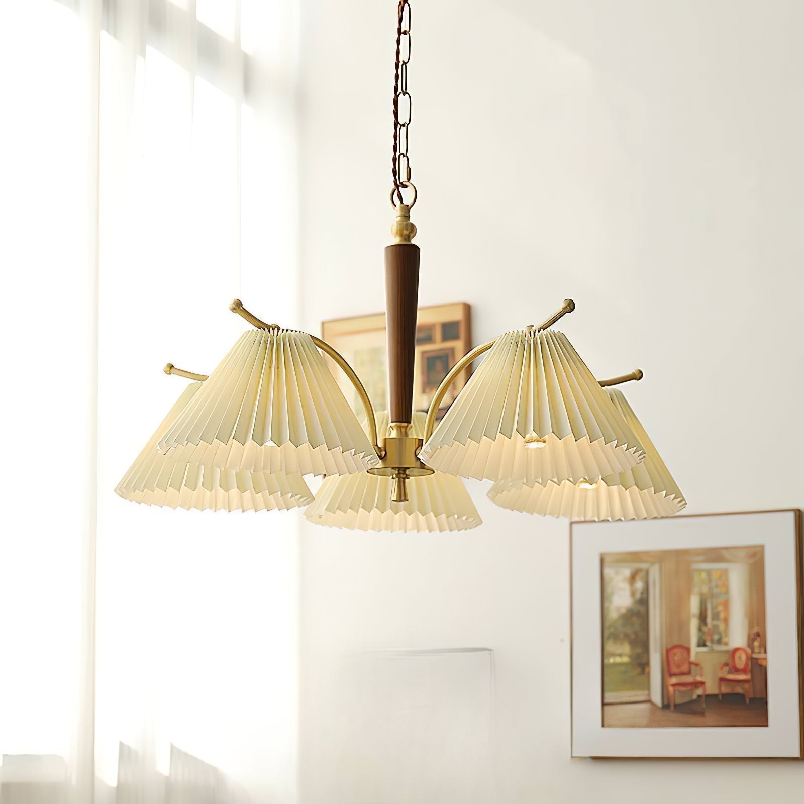 Oriinaria Chandelier Brass Pleated Shade Classic