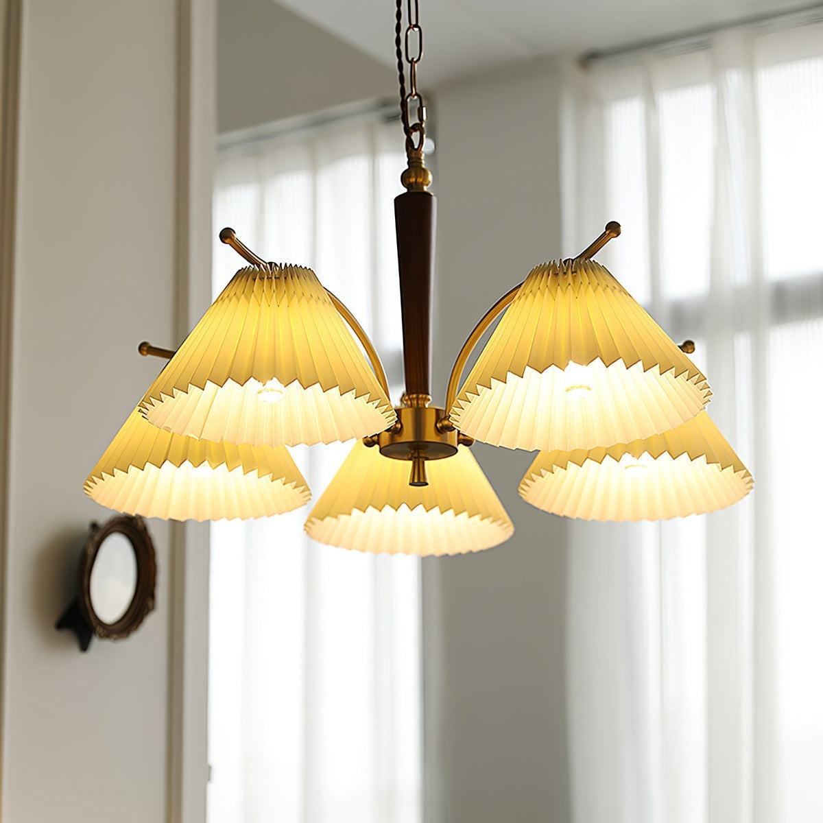 Oriinaria Chandelier Brass Pleated Shade Classic