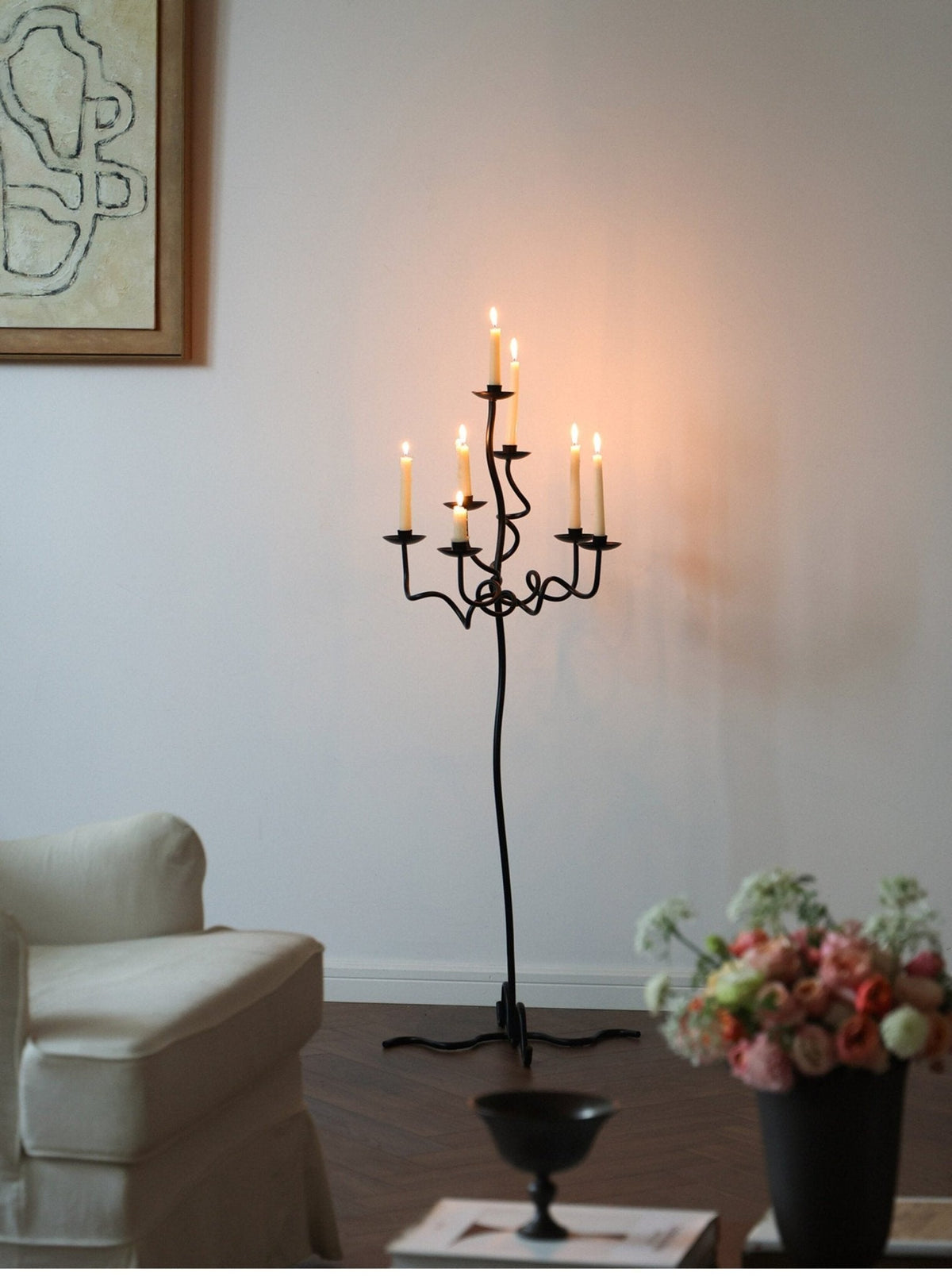 Hand Forged Iron Floor Candelabra