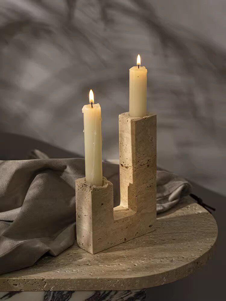 Horze Modern Yellow Travertine Candle Holder