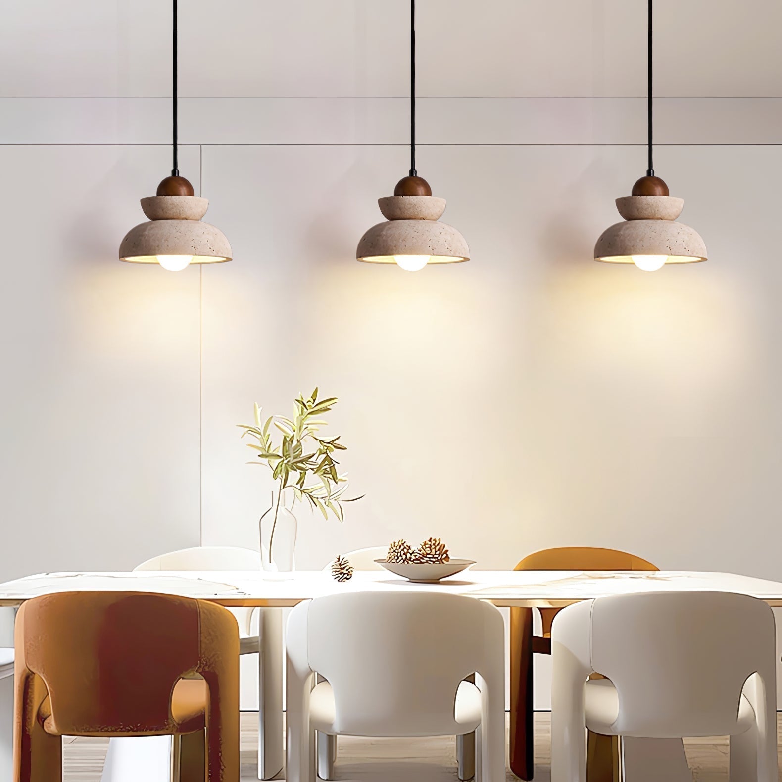 Noruena Tiered-Bell Travertine Pendant Light
