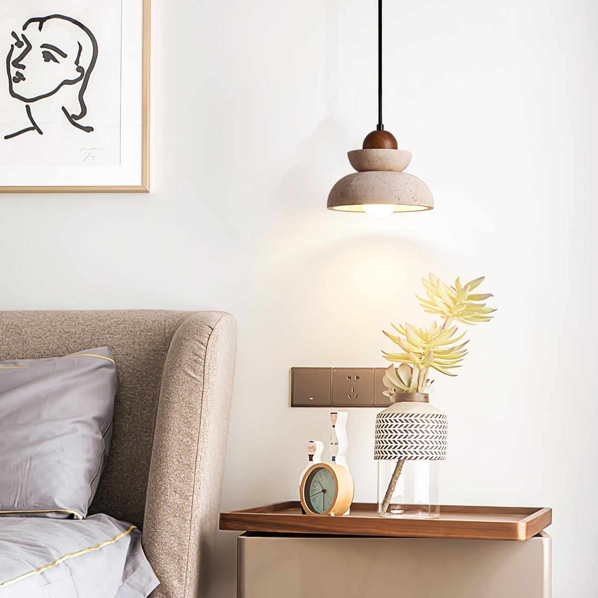 Noruena Tiered-Bell Travertine Pendant Light