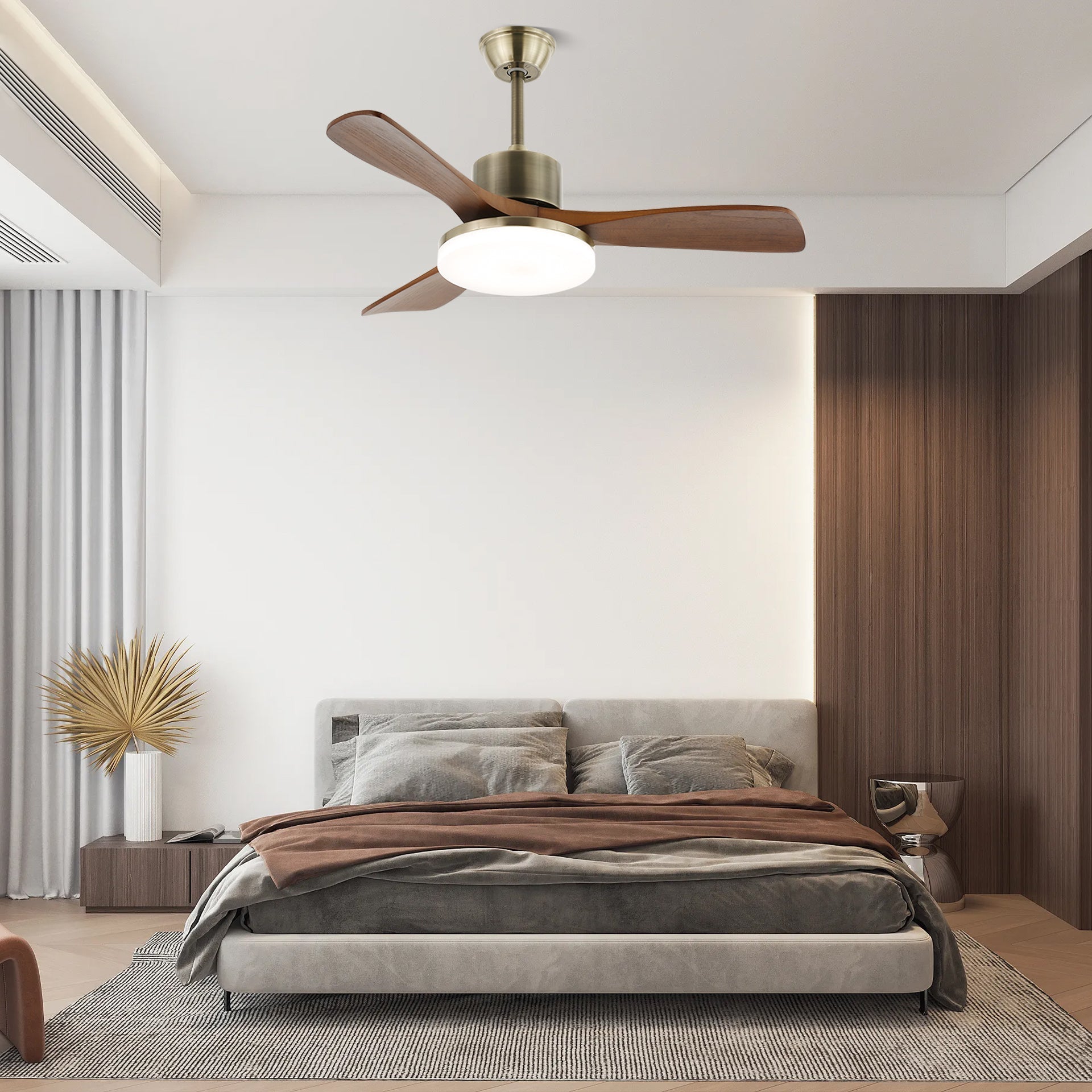 Ventio Minimalist Silver Wood Ceiling Fan Light