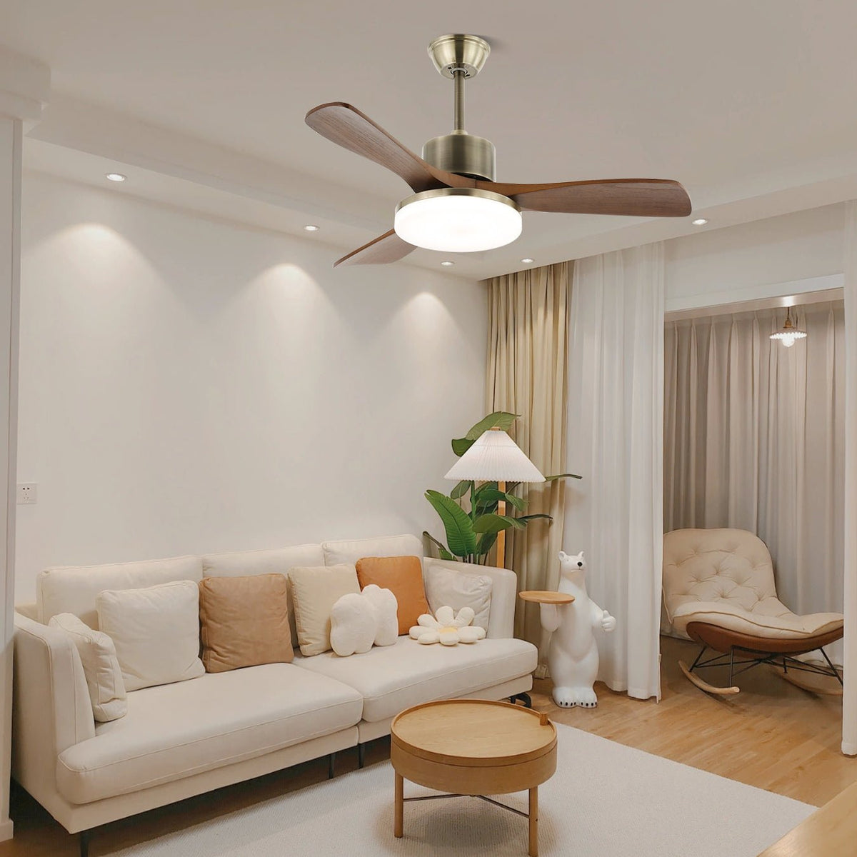 Ventio Minimalist Silver Wood Ceiling Fan Light