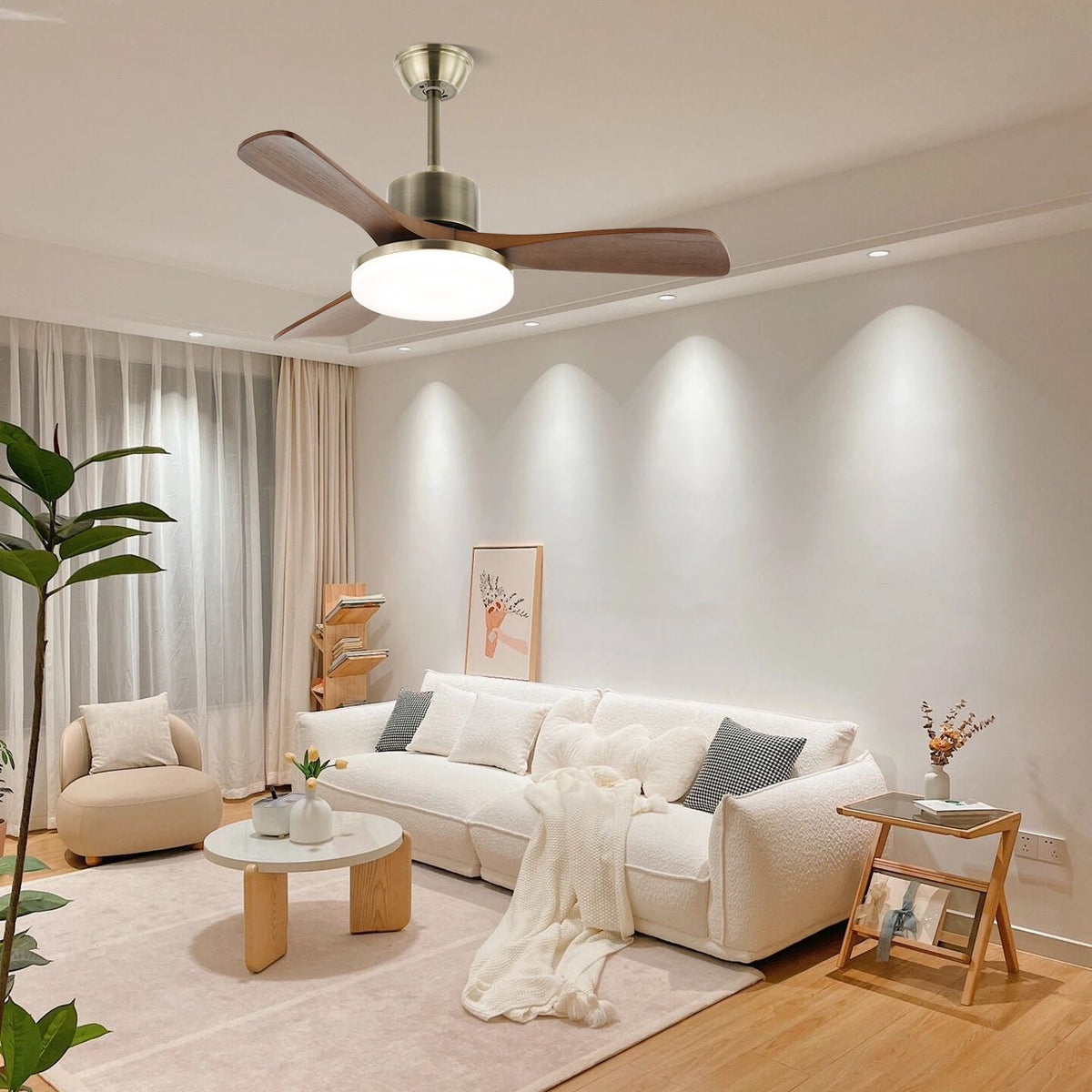 Ventio Minimalist Silver Wood Ceiling Fan Light