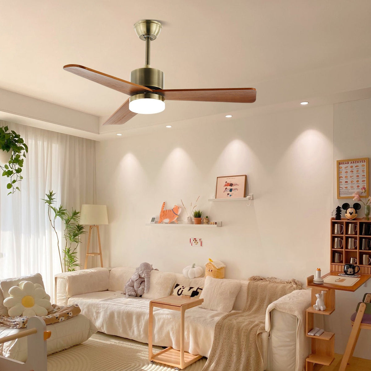 Ventio Minimalist Silver Wood Ceiling Fan Light