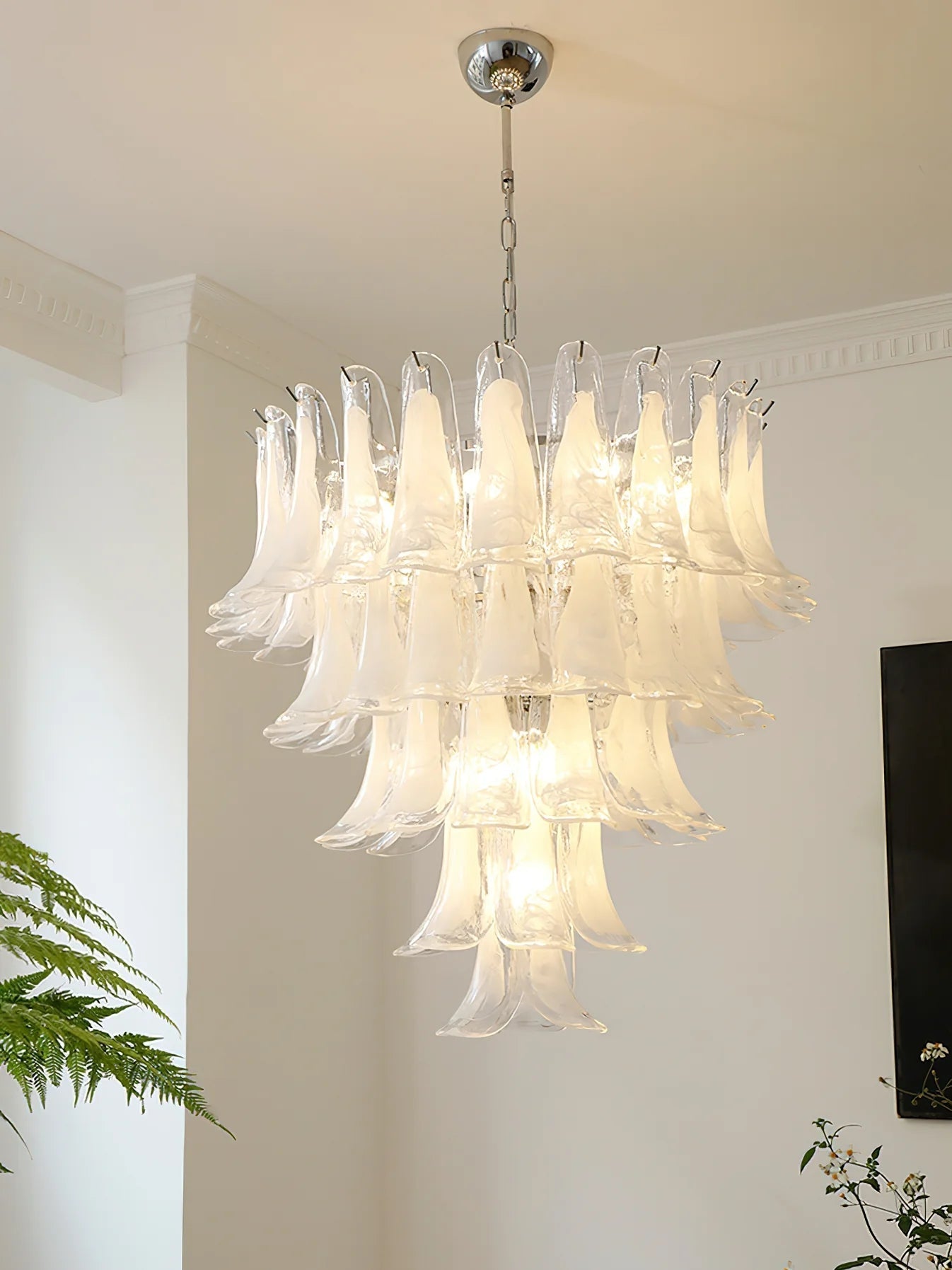 Elvess Chandelier Murano Glass Leaf Golden
