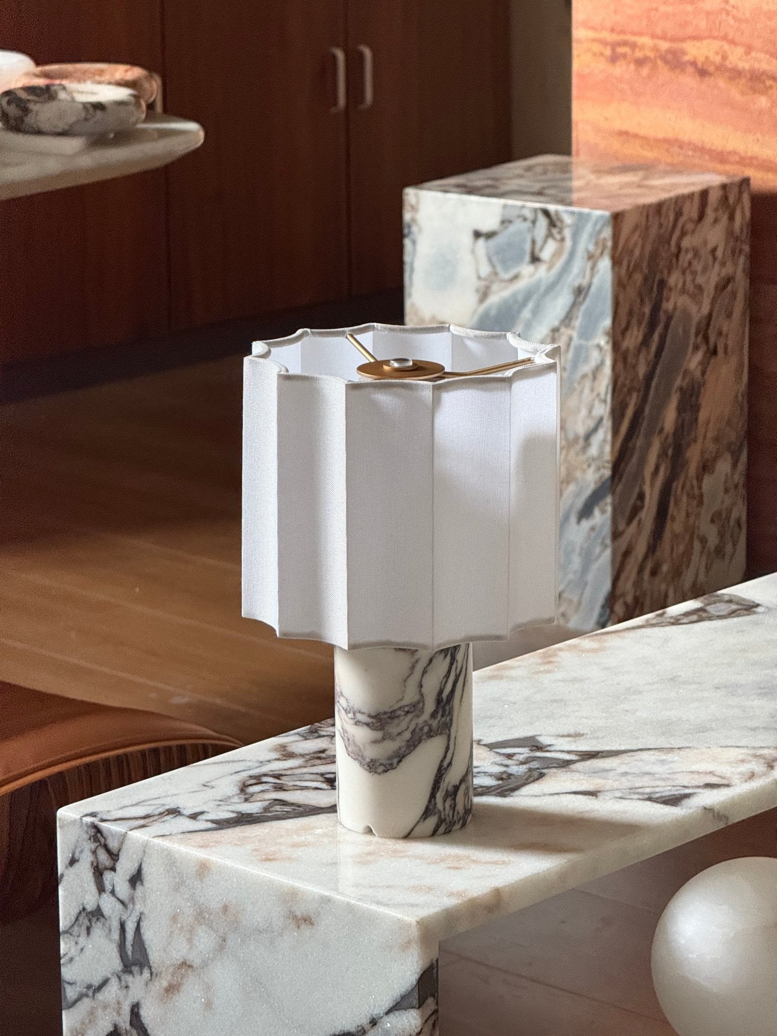 Serenity Pleated Fabric & Marble Table Lamp