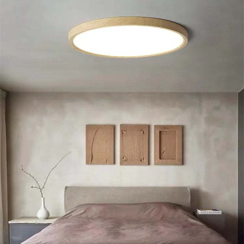 Muto Modern Wood Round Flush Mount Ceiling Lights Living Room - Neutral Decor