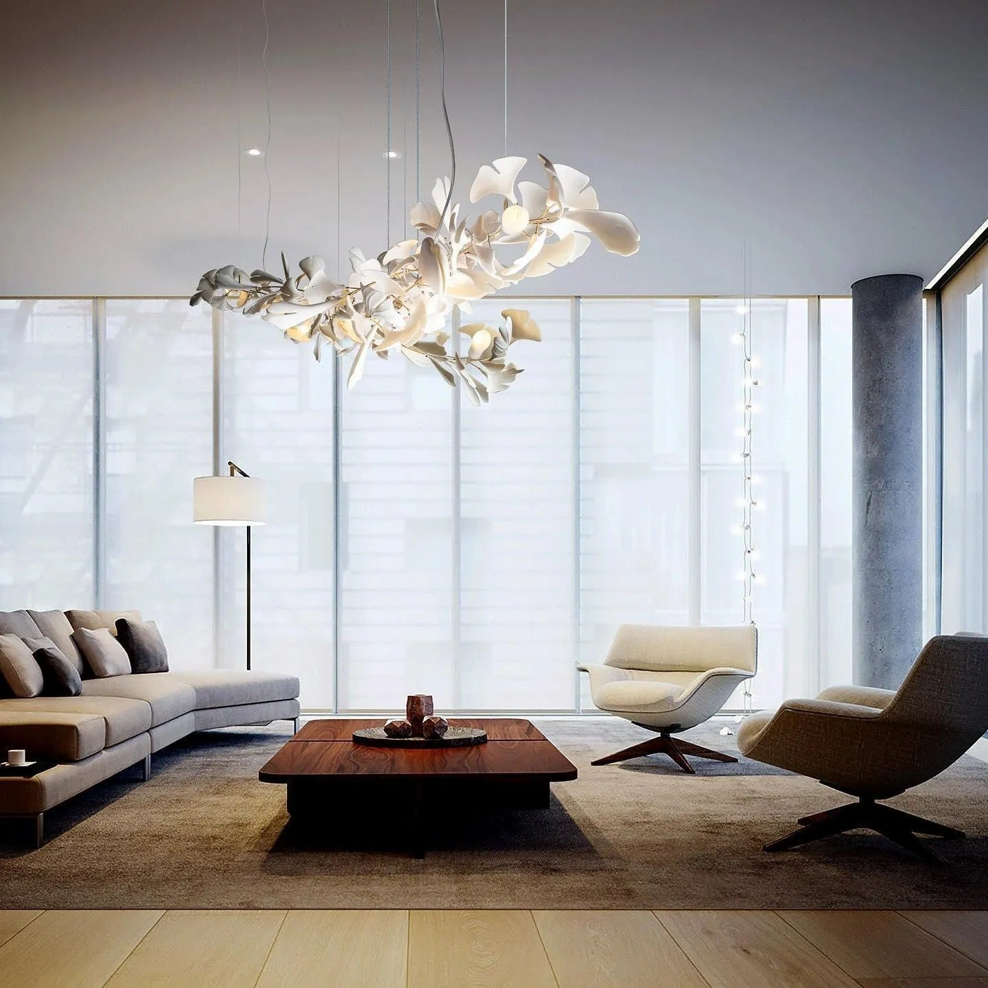 Olivia CeraFall Modern Art Deco Organic Chandelier Ceramics - Neutral Decor