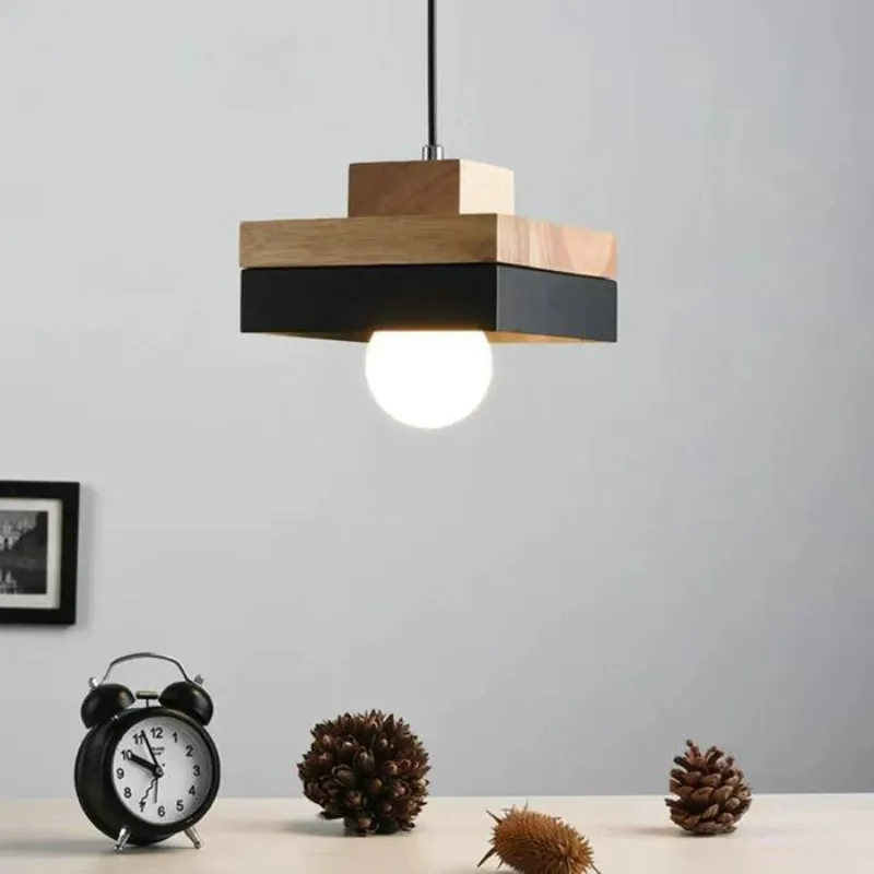 Valentina Modern Square Round Pendant Light Wood Living Room - Neutral Decor