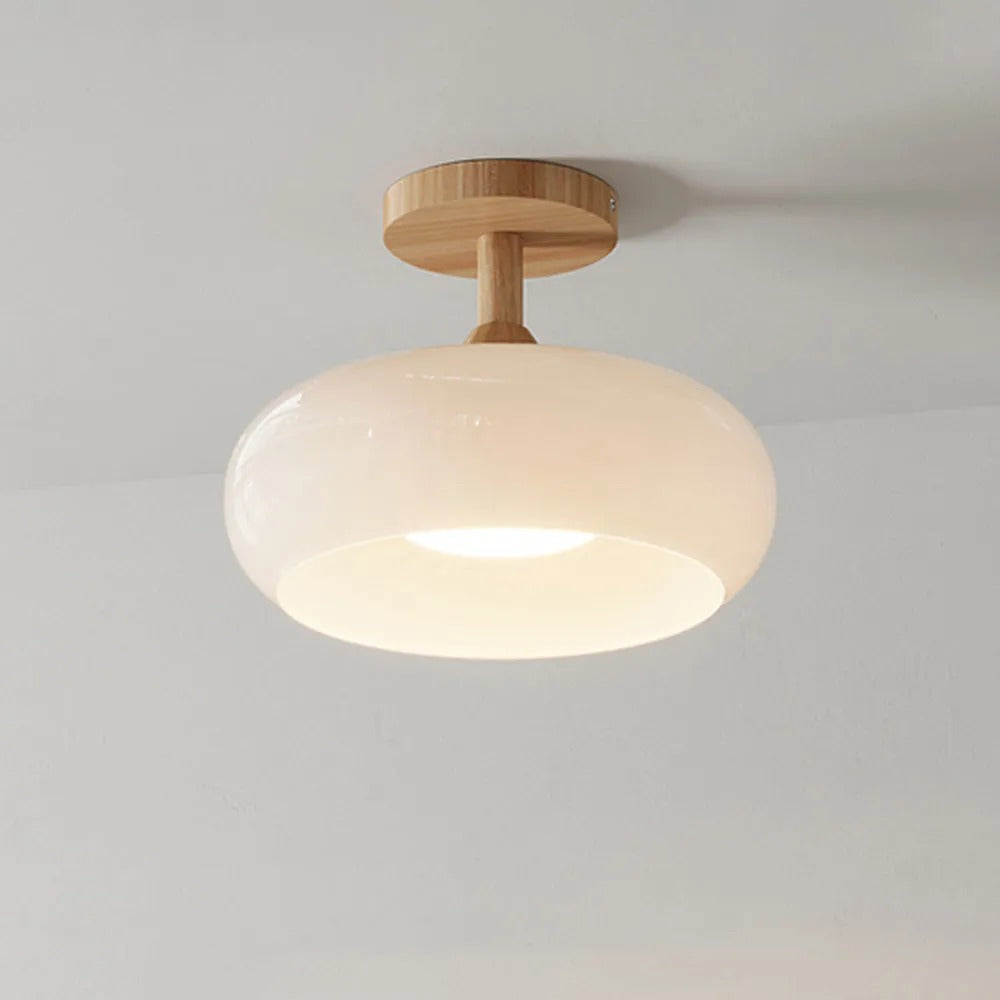 Valentina Flush Mount Ceiling Light Cup Minimalist Wood Glass - Neutral Decor