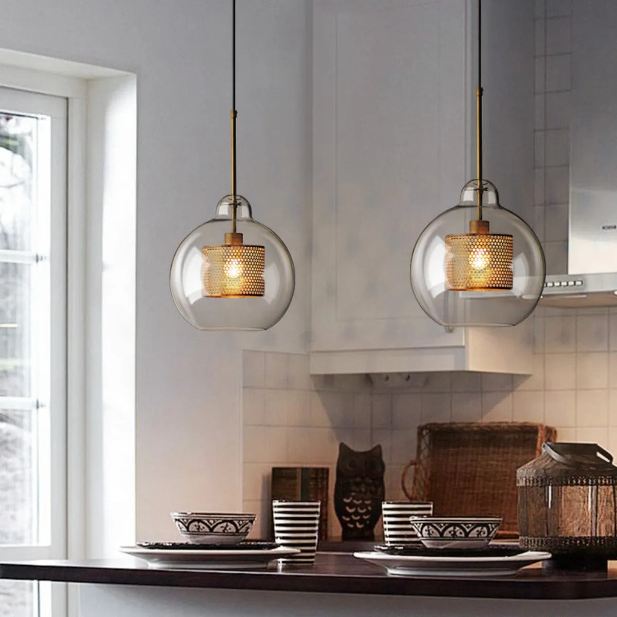 Arisha Golden Pendant Light, /Glass, Globe/Cylindric - Neutral Decor