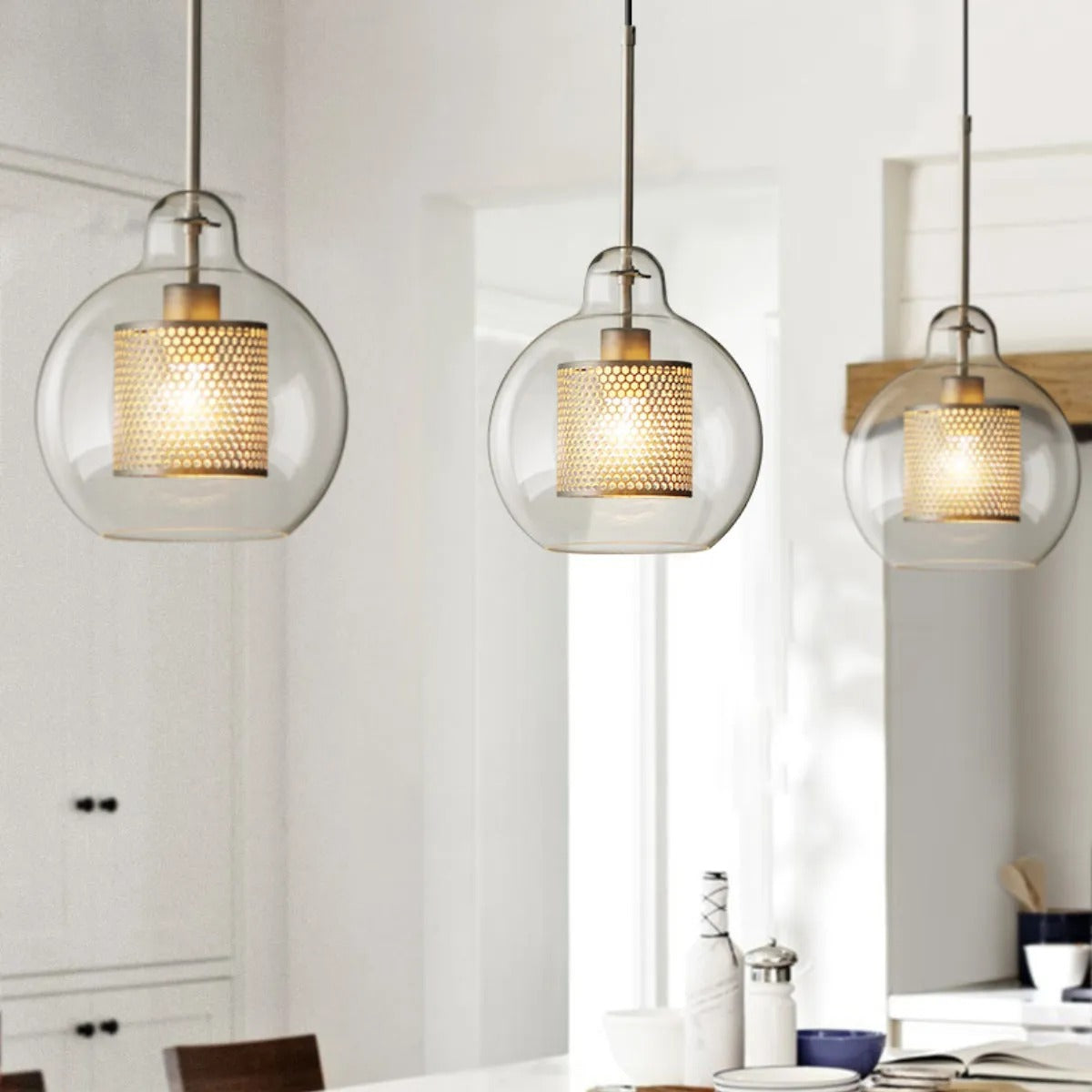 Arisha Golden Pendant Light, /Glass, Globe/Cylindric - Neutral Decor