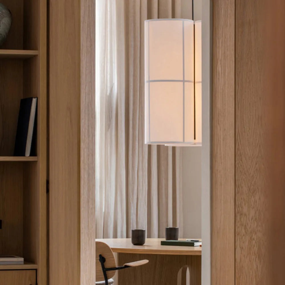 Ritta Cylinder Pendant Light, Lantern, Fabric, Japanese - Neutral Decor
