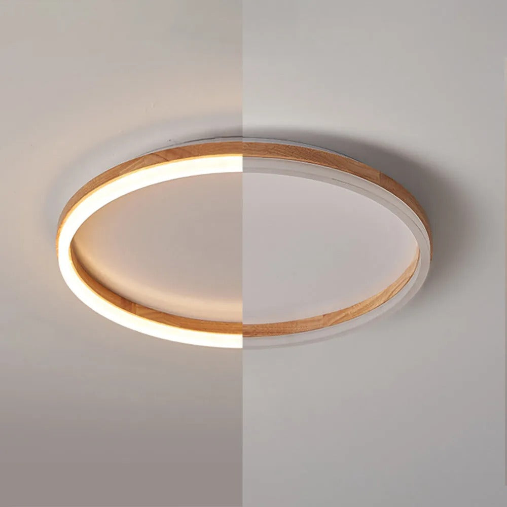 Muto Round Modern Flush Mount Ceiling Light Wood Bedroom - Neutral Decor