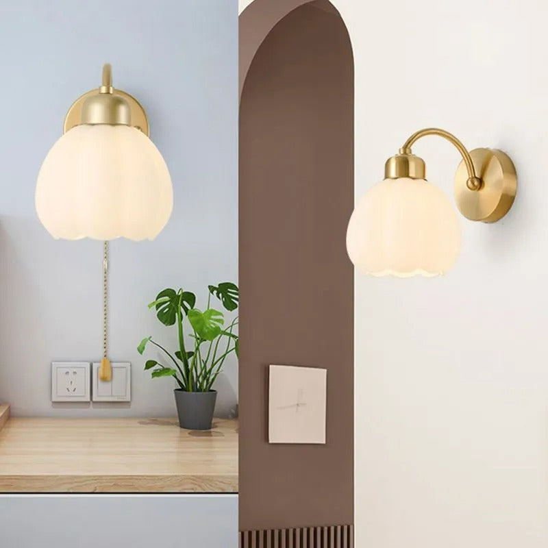 Arisha Nordic Flower Glass Wall Lamp Ivory Bedroom - Neutral Decor