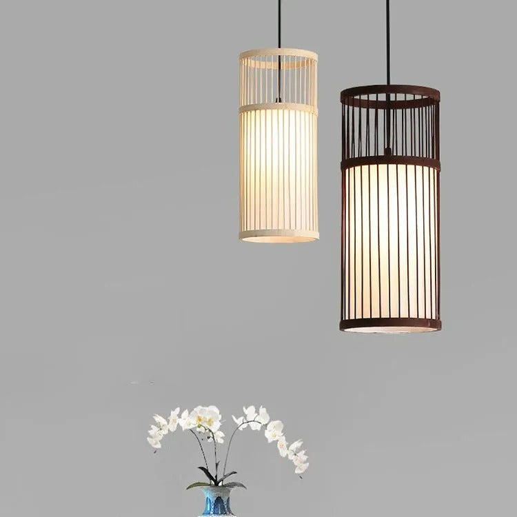 Muto Weave Cylinder Pendant Light, Coffee/Wood, /Bamboo - Neutral Decor