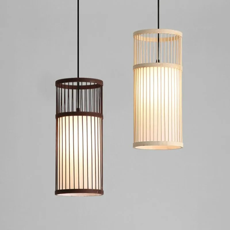 Muto Weave Cylinder Pendant Light, Coffee/Wood, /Bamboo - Neutral Decor