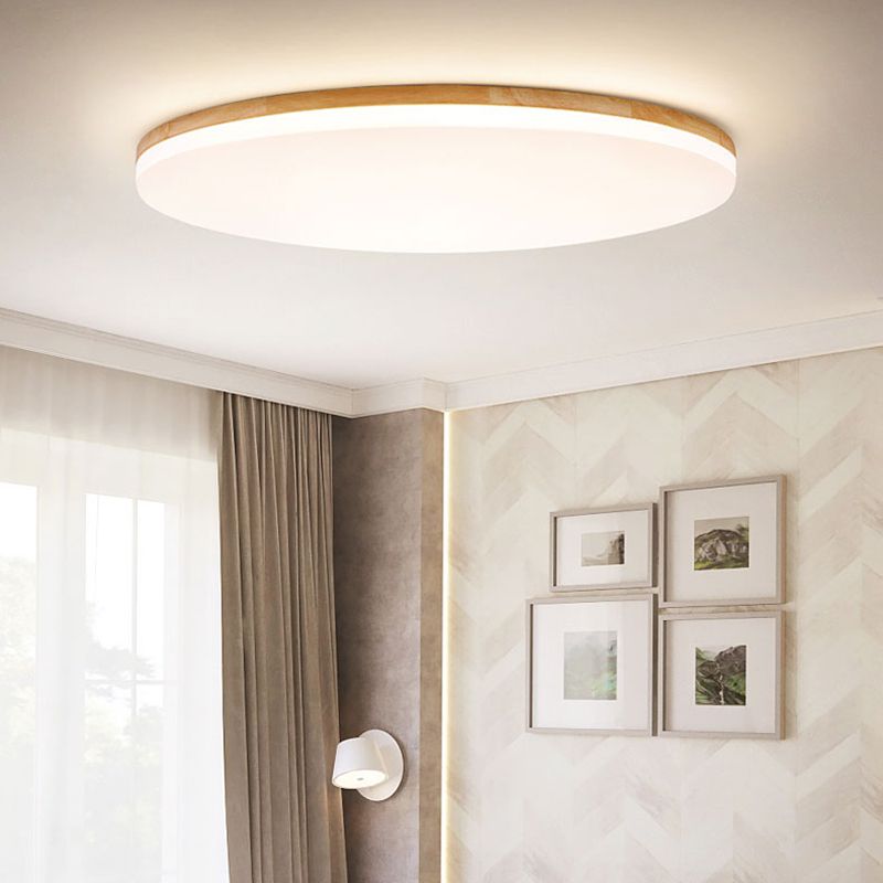 Muto Minimalist Wood Round Flush Mount Ceiling Light Bedroom - Neutral Decor