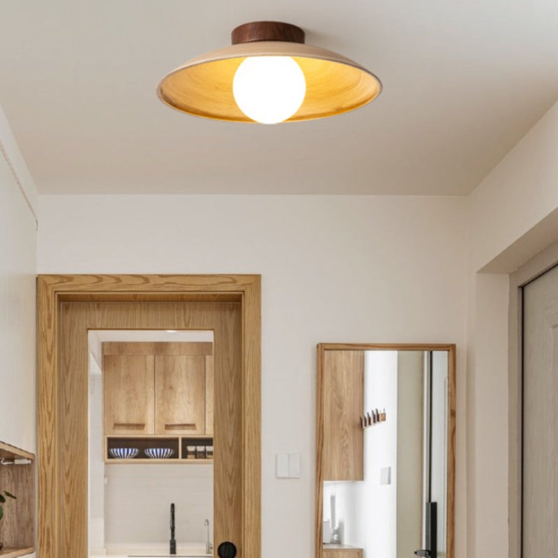 Muto Vintage Flush Mount Ceiling Light Wood Glass Bar Hotels - Neutral Decor
