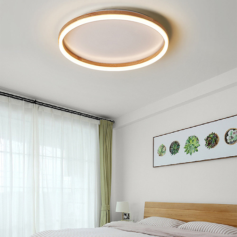Muto Round Modern Flush Mount Ceiling Light Wood Bedroom - Neutral Decor