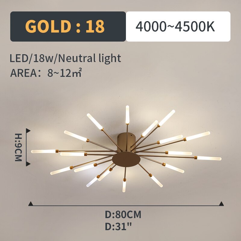 Wesley Flush-Mount Ceiling Light Fireworks, Black/Gold - Neutral Decor