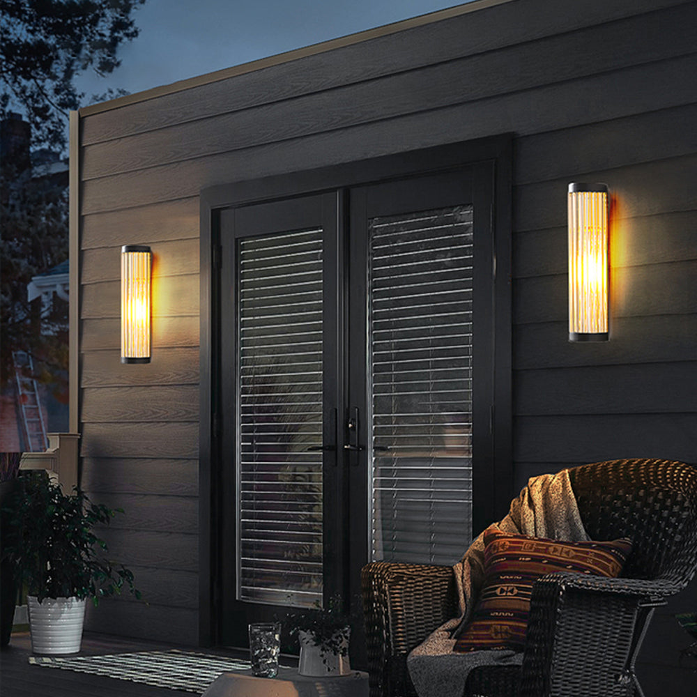 Yoru Modern Semi-Cylindrical Metal/Glass Outdoor Wall Lamp, Black - Neutral Decor