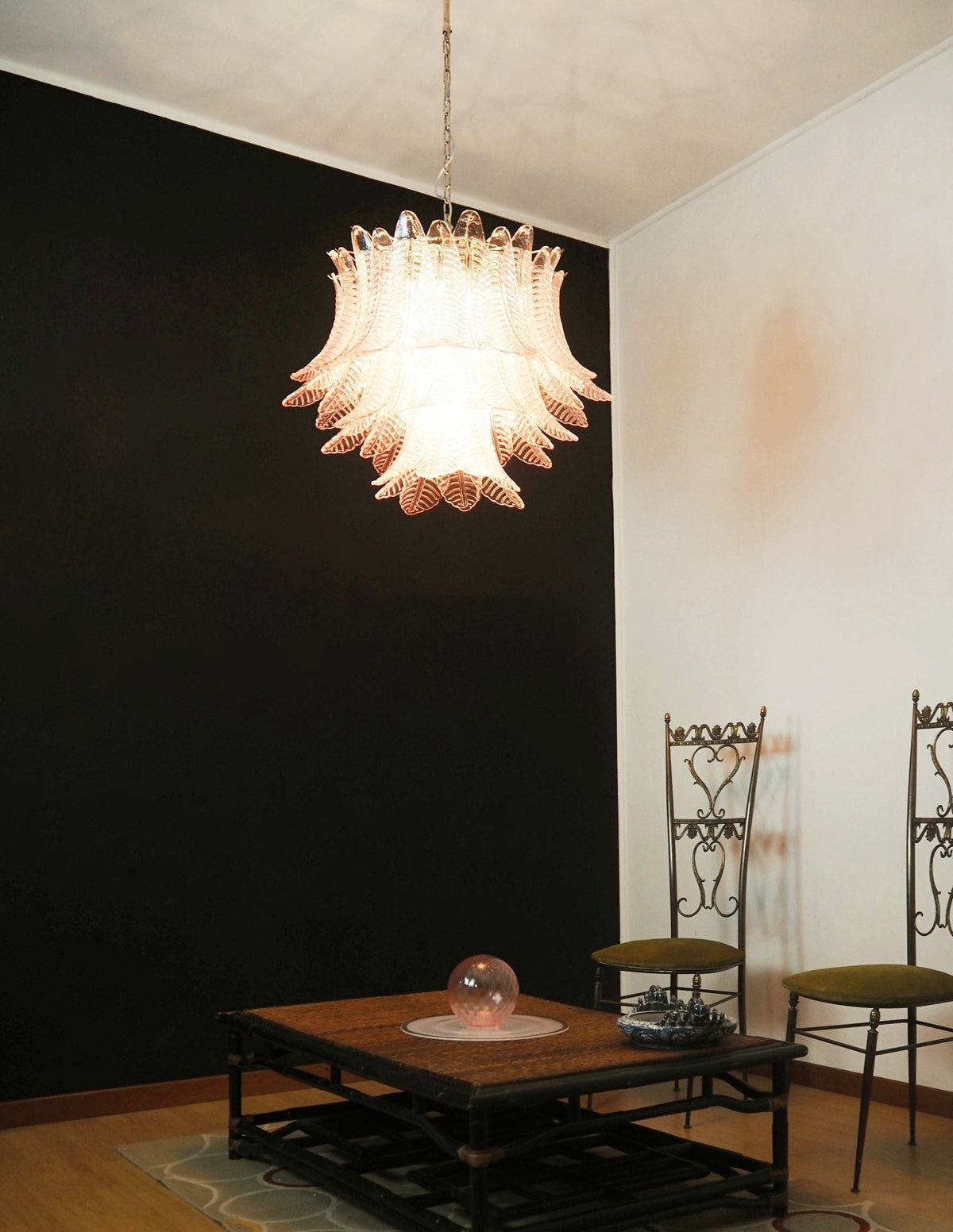 Celiaria Chandelier Pink Leaf Glass Layered Graceful Luxury