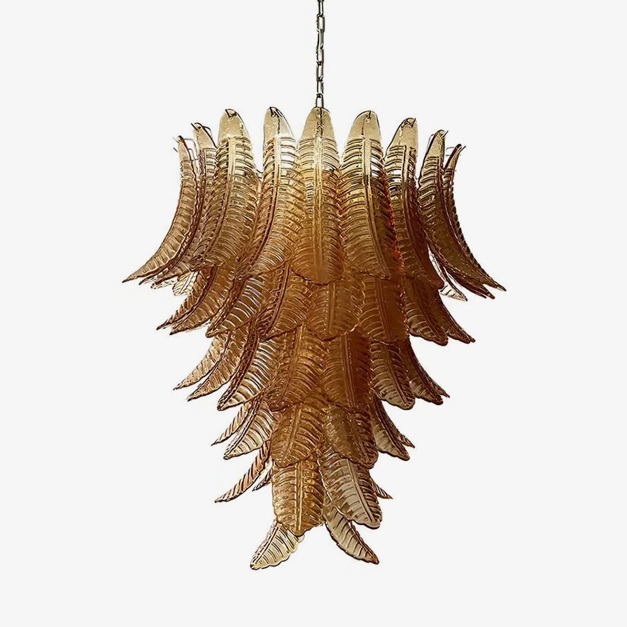 Veleena Chandelier Amber Murano Glass Leaves Layered