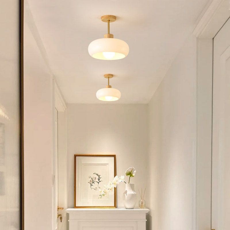 Valentina Flush Mount Ceiling Light Cup Minimalist Wood Glass - Neutral Decor