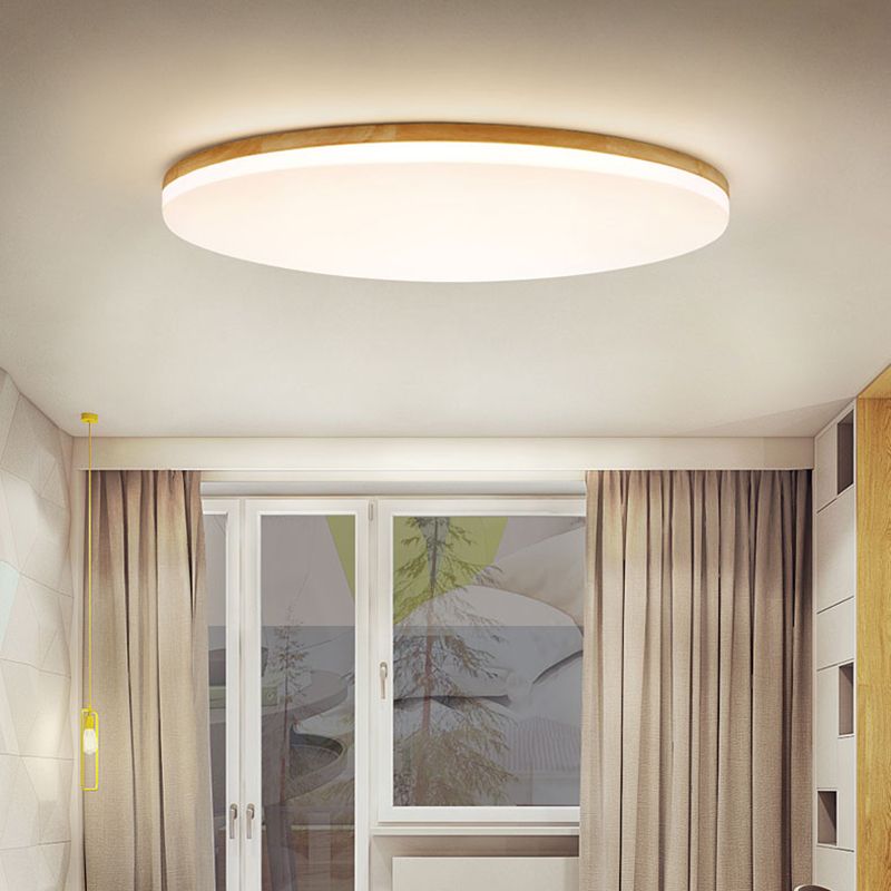 Muto Minimalist Wood Round Flush Mount Ceiling Light Bedroom - Neutral Decor