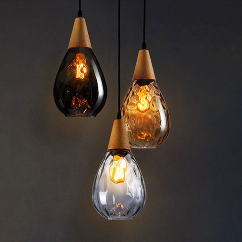 Avi Vintage Teardrop Pendant Light, Glass/Wood - Neutral Decor